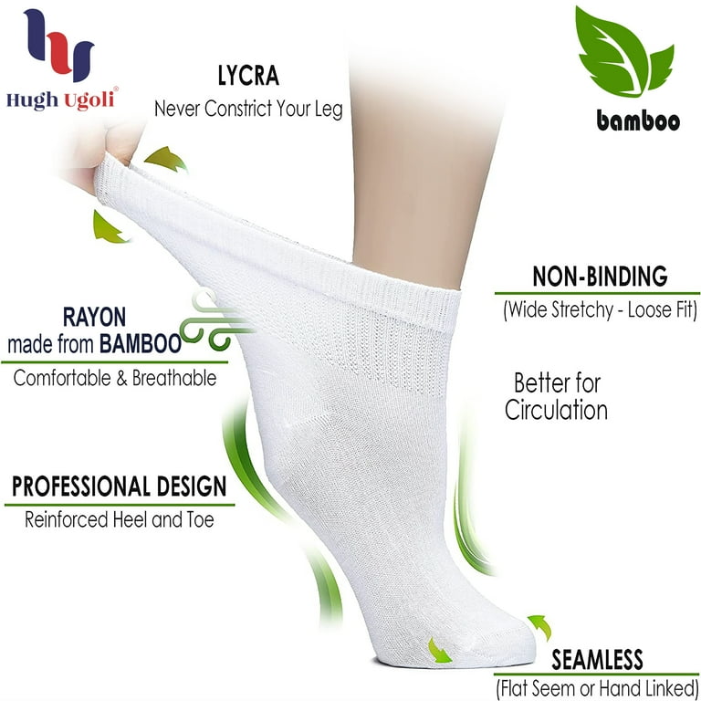 HUGH UGOLI Women Diabetic Ankle Socks, Super Soft & Thin Bamboo Socks, Wide  & Loose, Non-Binding Top & Seamless Toe, 4 Pairs, Light Brown, Shoe Size:  6-9 