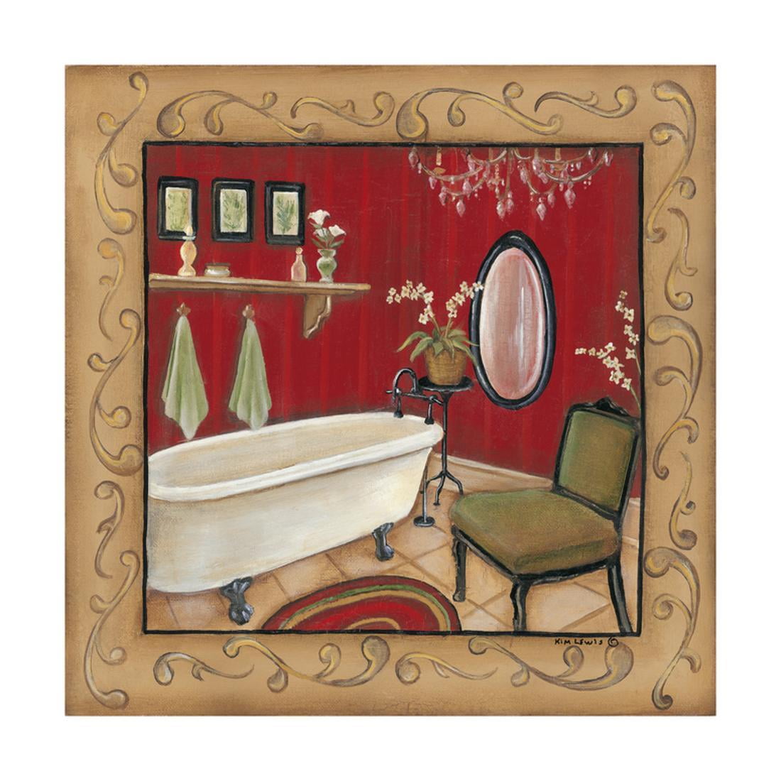 Red Bathroom Tub Print Wall Art By Kim Lewis Walmart Com Walmart Com
