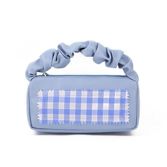 Elegant Sweet Girls Lipstick Tote Purse Beauty Pleated Handbags Cosmetic Bag Storage Bag Makeup Pouch BLUE