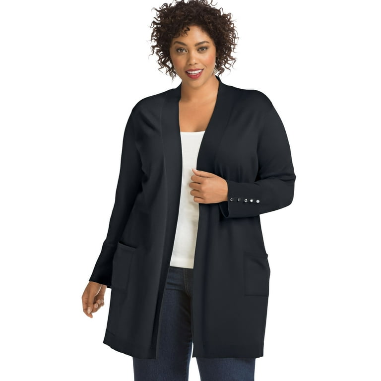 Just My Size Womens Long 2 Pocket Cardigan with Button Detail 1X Black Walmart
