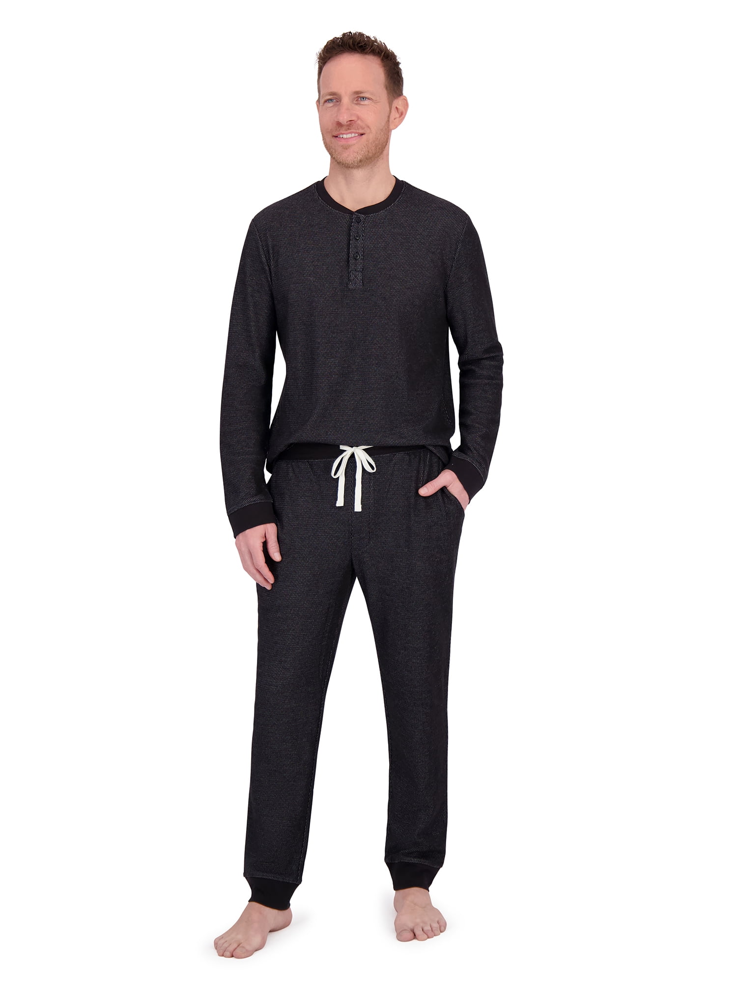 Hanes Mens Raschel Thermal Henley Pajama Top and Sleep Jogger Set, Sizes S-2XL