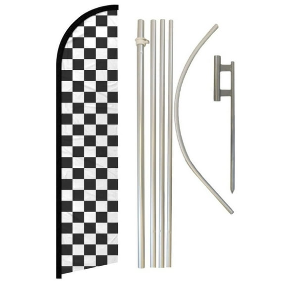 Black & White Checkered Windless Banner Flag & Pole Kit
