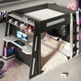 thumbnail image 6 of Harper & Bright Designs Queen Size Gaming Loft Bed with Desk & LED Lights, Queen Wood Loft Bed Frame with Two Storage Shelves, Black+Grey, 6 of 16