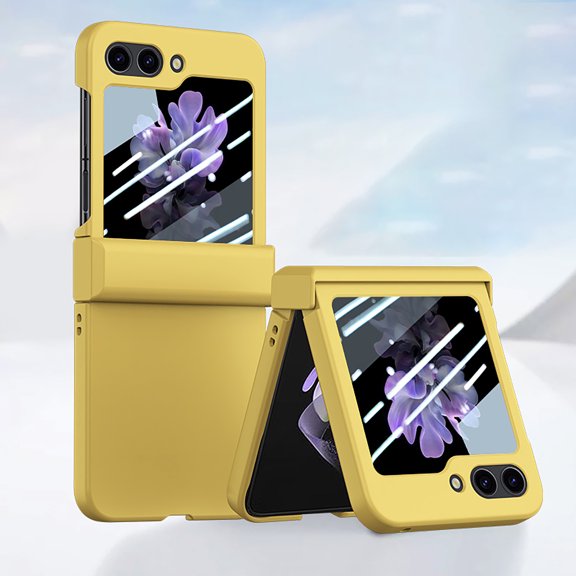 Allytechgroup Galaxy Z Flip 7 Case with Screen Protector, Hinge Protection Skin-Friendly Slim Cover Shelll Anti-Scratch Drop Protective Bumper Shockproof for Samsung Galaxy Z Flip 7, Yellow