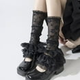 thumbnail image 6 of Women Tiered Ruffle Lace Leg Warmer Sweet Knee Highs Leg Socks Baggy Cuffs Ankle Heap Socks Mesh Flared Leg Sleeves, 6 of 9