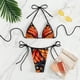 thumbnail image 4 of Traje de baño de 2 piezas para mujer, estampado de moda, correa de espagueti, cuello en V profundo, sujetador triangular Halter, conjunto de Bikini rojo L, 4 of 8