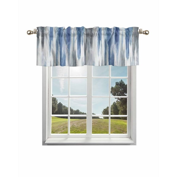 Blue Gray Kitchen Curtain Valances for Windows Farmhouse Short Curtains, Modern Simple Abstract White Ombre Texture Rod Pocket Valance Curtain for Bedroom Cafe Living Room 60"x18"