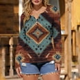 thumbnail image 5 of NTACZA Womens Spring Tops Aztec Cowgirl V Neck Pullover Tees Retro Long Sleeve Western Womens Shirt L, 5 of 5