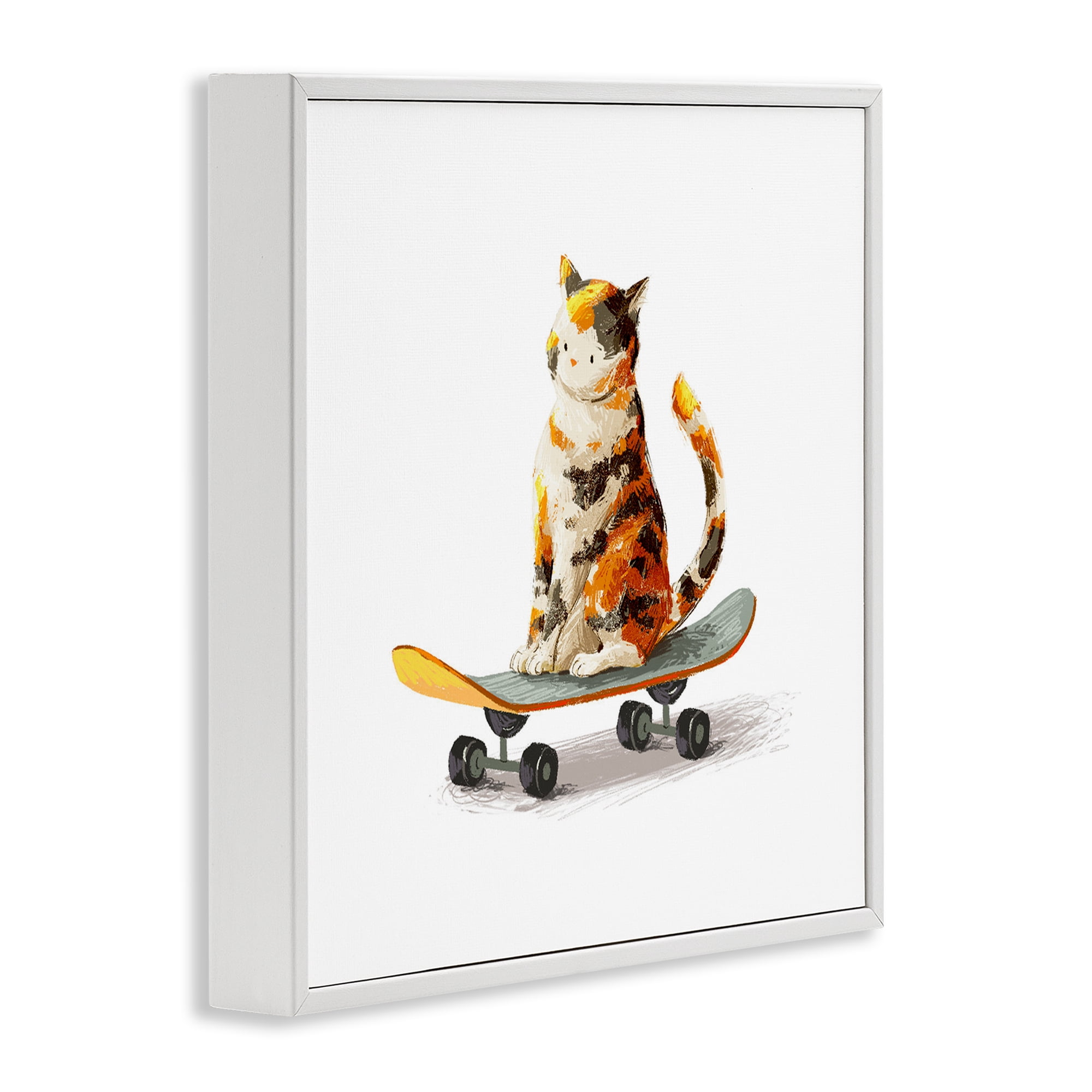 Stupell Industries Calico Cat on Skateboard White Framed Giclee Art, design by Ziwei Li