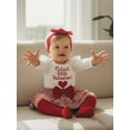 thumbnail image 6 of BemeyourBBs Baby Girl My First Valentines Day Outfit Long Sleeve Letters Heart Printed Romper Plaid Ruffle Skort Skirt Set Headband and Stockings 4Pcs Spring Clothes, 6 of 9