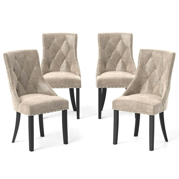 Gymax Upholstered Dining Chairs Set of 4 Tufted Wingback Chairs w/ Solid Wood Legs