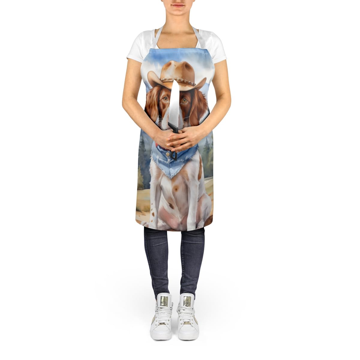 Brittany Spaniel Cowboy Welcome Apron 27 in x 30 in