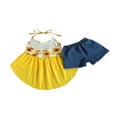 thumbnail image 4 of PENGXIANG Toddler Girls Sunflower Clothes Set Sleeveless Sling Tops+Ripped Denim Shorts, 4 of 6
