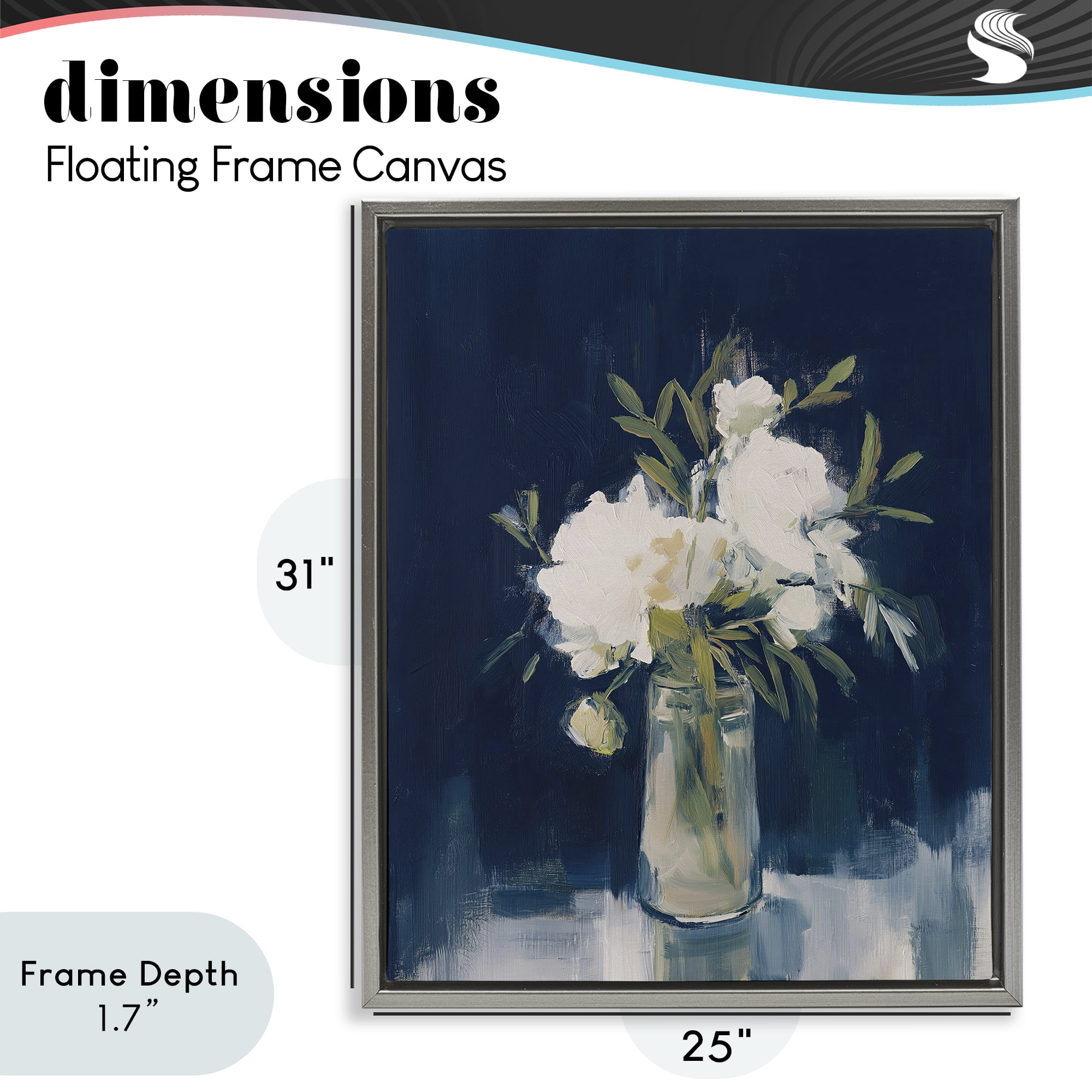 Stupell Industries Peonies On Blue Mirage Gray Framed Floater Canvas Wall Art, design by Svetlana Aleynikova