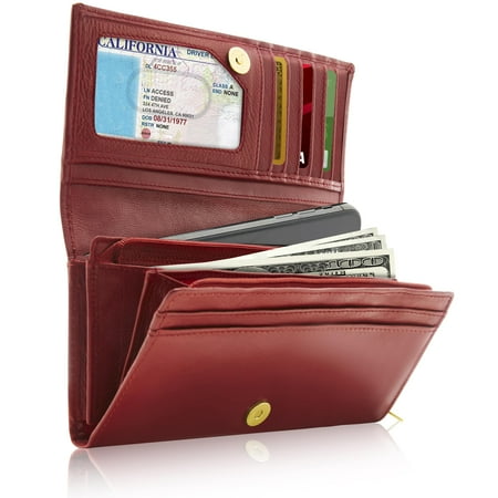 Genuine Leather Accordion Clutch Wallets For Women - Organizer With Coin Purse And ID Window RFID Blocking