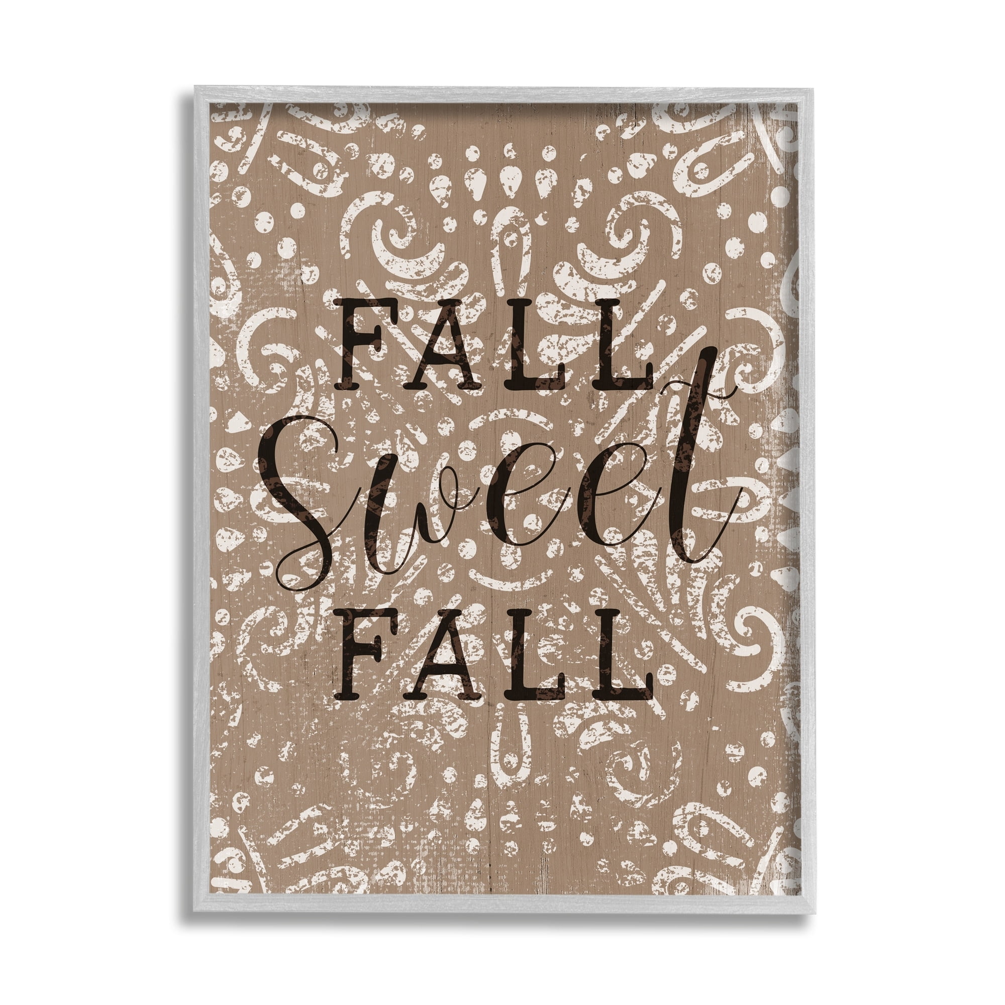 Stupell Industries Fall Sweet Fall Phrase Vintage Brown Fractal Pattern Graphic Art Gray Framed Art Print Wall Art, 16x20, by Daphne Polselli