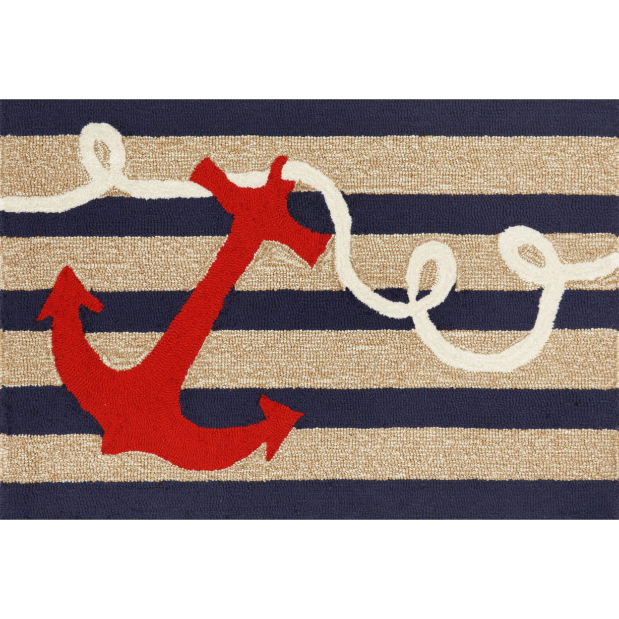 Nautical Anchor Navy and Cream Outdoor Accent Rug 24"x36"