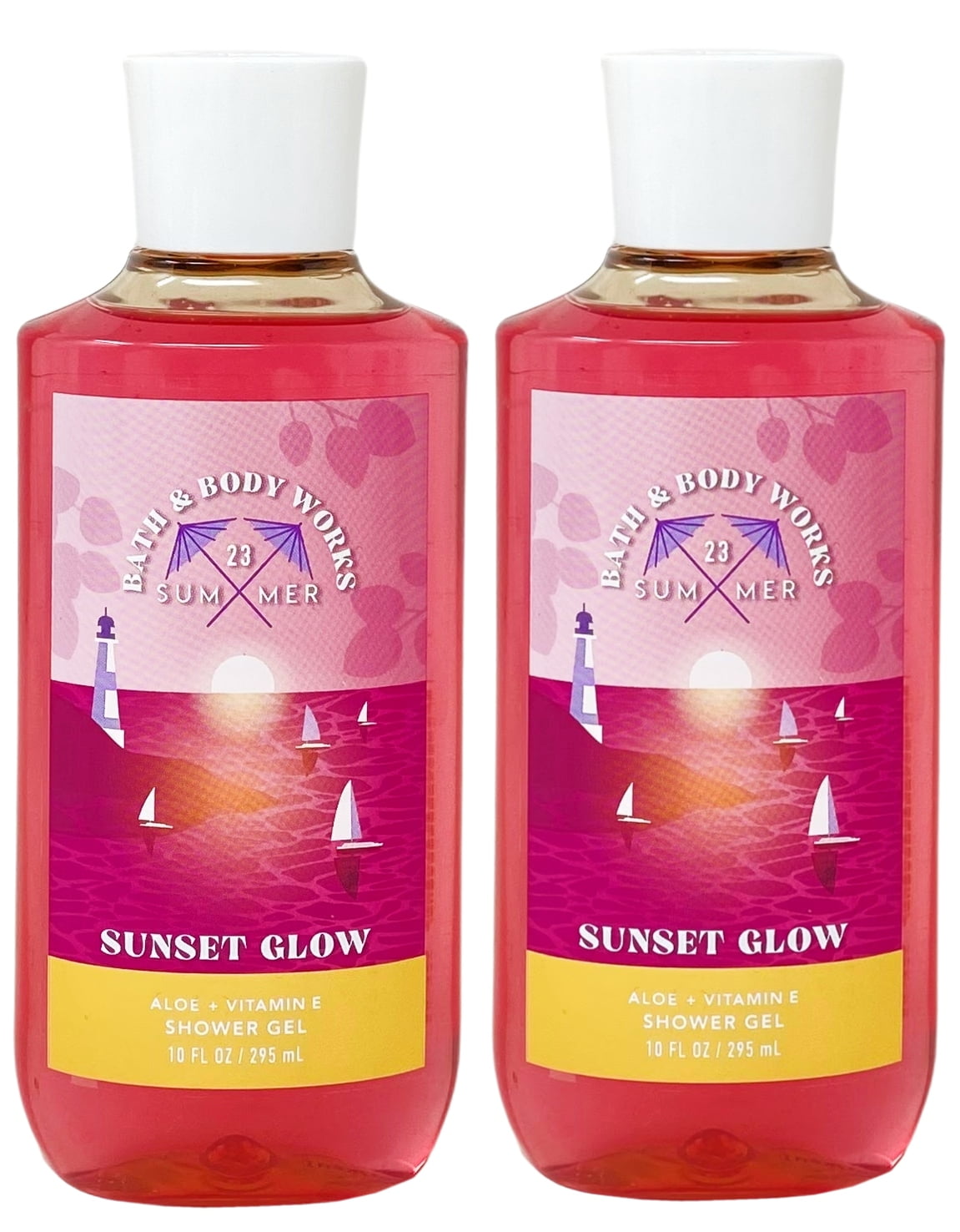 Bath & Body Works Sunset Glow 2 Shower Gels with a Peach Gardenia Sample Soap