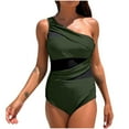 thumbnail image 3 of Kinrui Womens Swimsuits Mesh One Piece Swimsuit Tummy Control One Shoulder Bathing Suit High Cut Slimming Monokini Swimwear Army Green,L, 3 of 8