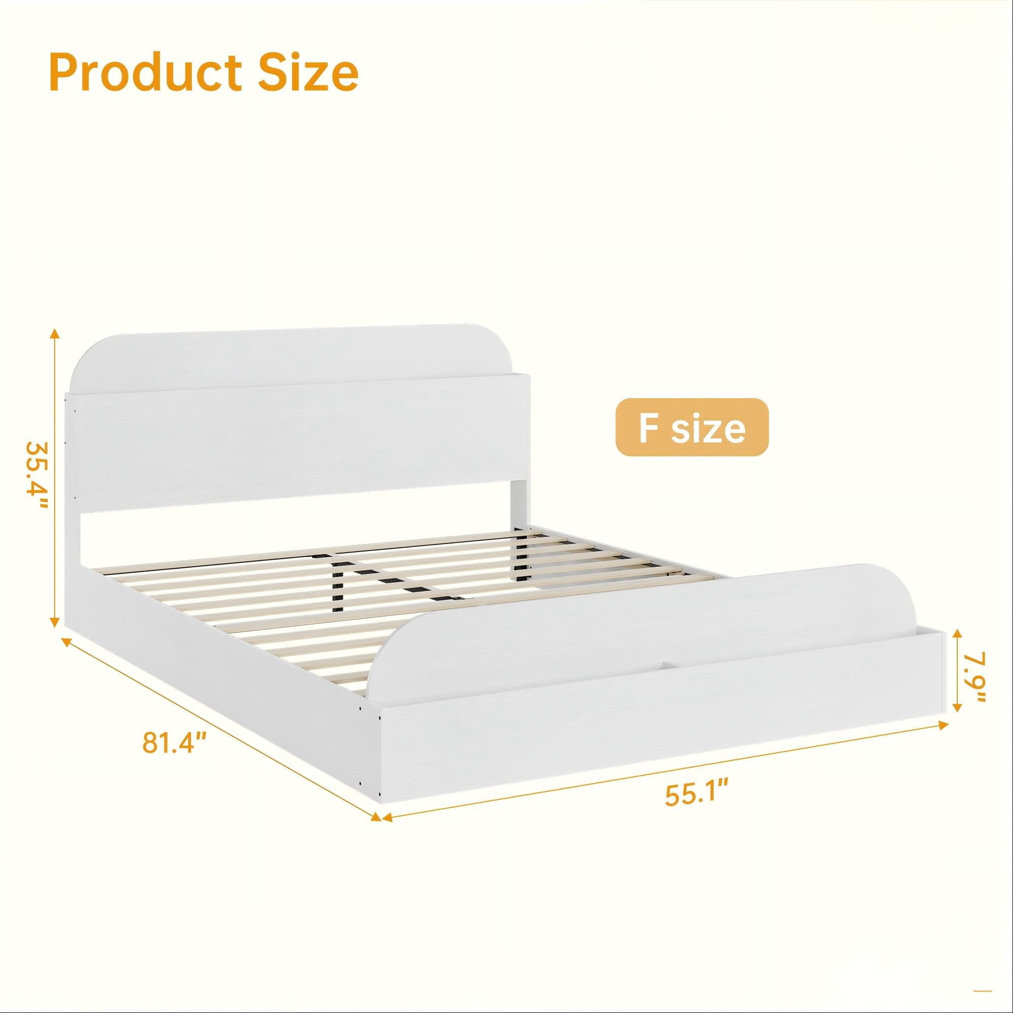 Kicctian Full Size Wooden Platform Bed Frame with Storage Headboard & Footboard – Sturdy Slats, No Box Spring Needed , White