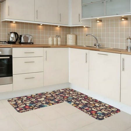 Kitchen Mats for Floor 2 Piece - Rock Record Music Skull Anti Fatigue Mats for Kitchen Floor Kitchen Rugs Non Slip Washable Mat for Home Kitchen Decor
