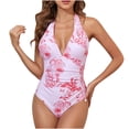thumbnail image 2 of Trajes de baño Amzcrzy Tankini para mujer, trajes de baño, trajes de baño, bikini con control de abdomen, bikini de vendaje con empalme, traje de baño con relleno push-up, ropa de playa rosa, L, 2 of 8