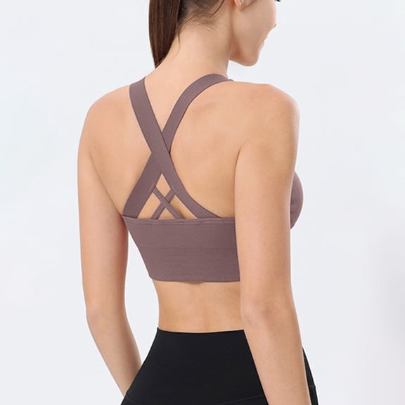 Nfurl Supportive Sports Bras for Women Padded Racerback Wirefree Gym Workout Bra Comfort Yoga Bras Full Coverage Bra Crop Tank Tops Brown XXL