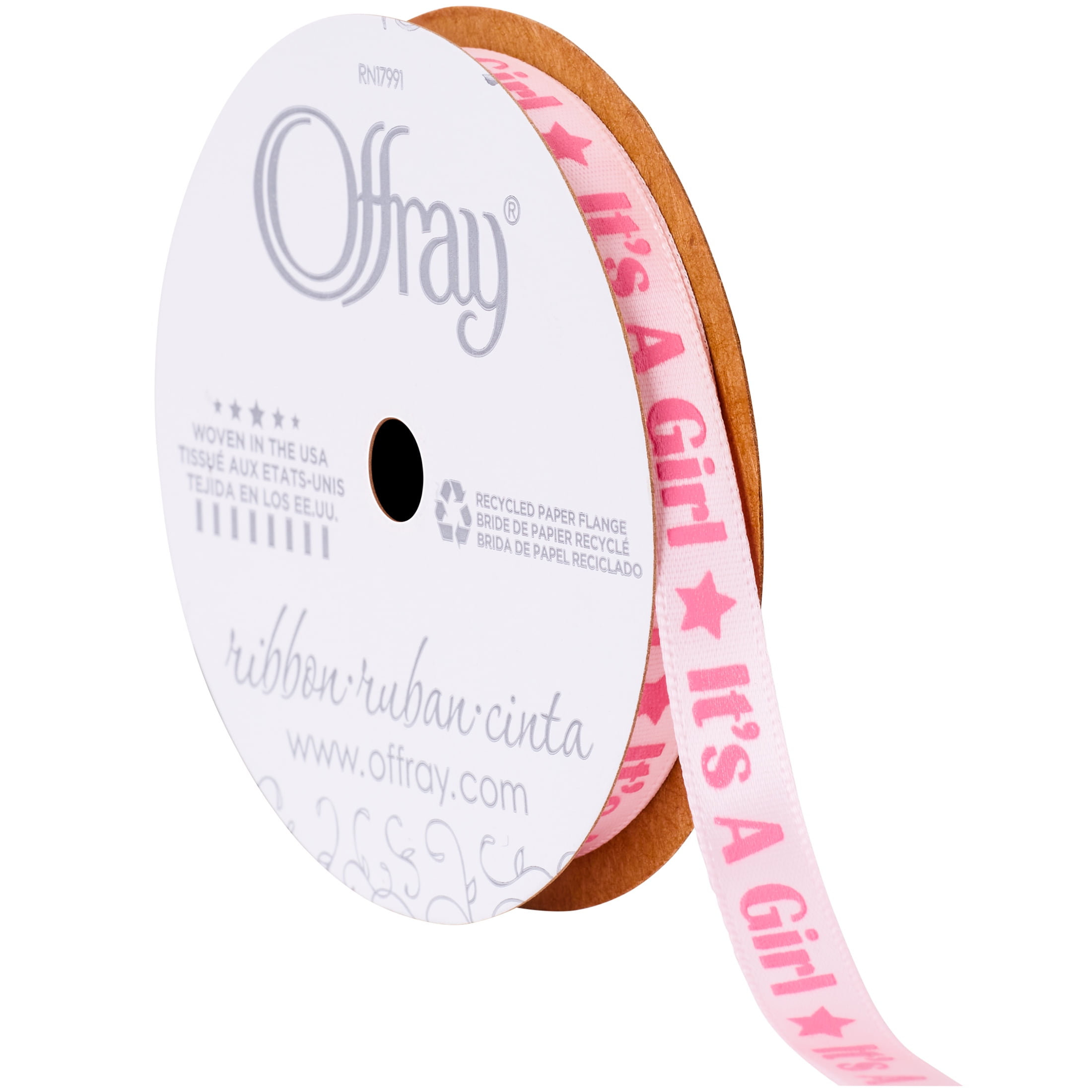 Offray Ribbon, Pink 3/8 inch It's a Girl Satin Ribbon for Sewing, Crafts, and Baby, 12 feet