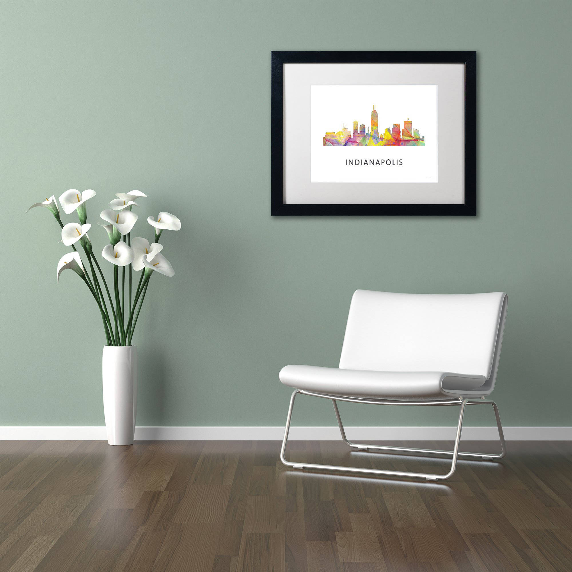 Trademark Fine Art 'Indianapolis Indiana Skyline WB-1' Canvas Art by Marlene Watson, White Matte, Black Frame