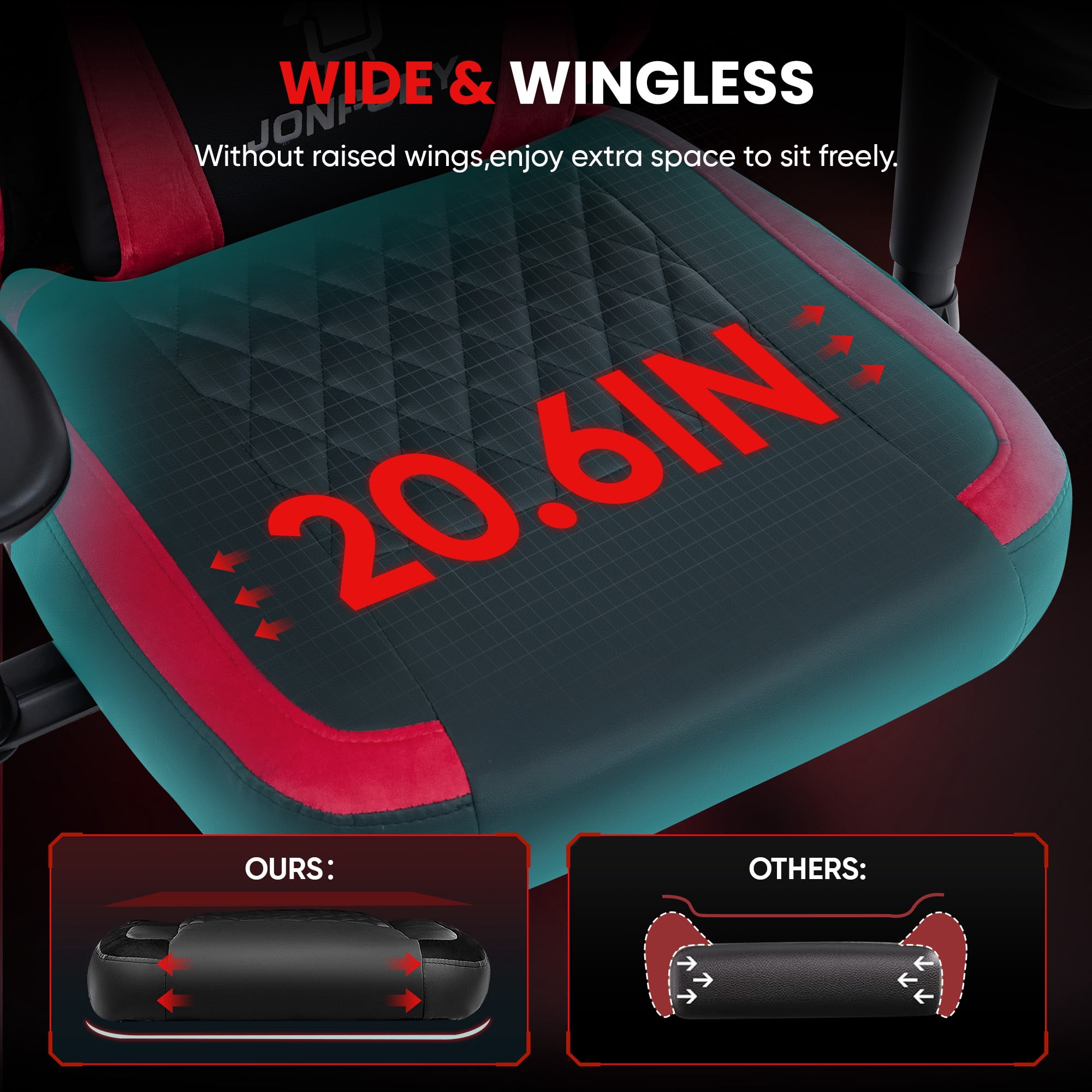 JONPONY Big and Tall 500LBS Ergonomic Gaming Chair, High Back Office Chair with Wide Wingless Seat and Thick Cushion, Comfortable Leather  Computer Chair Support Long Sitting,2D Armrests,Red