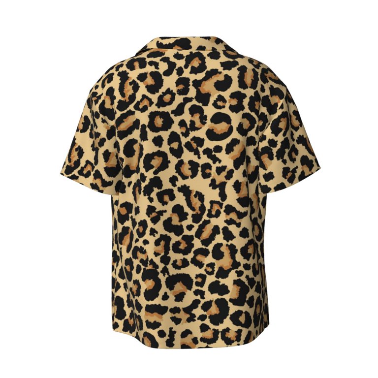 Easygdp Leopard Print Men's Casual Short-sleeved Shirt with Pocket