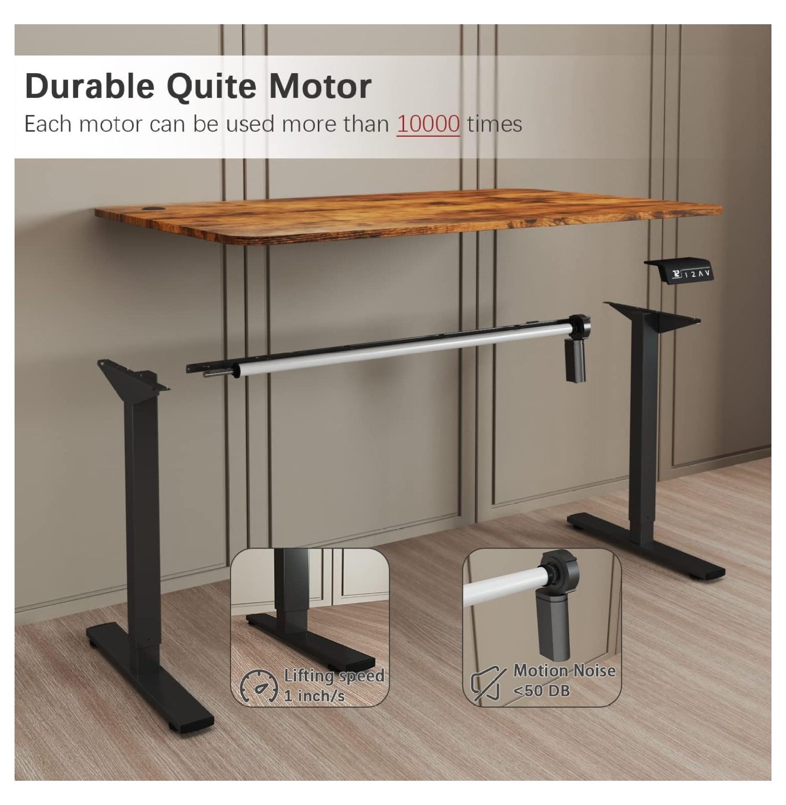 WDZS Electric Height Adjustable Standing Desk Large 55 x 24 Inches Sit Stand up Desk Home Office Computer Desk Memory Preset with T-Shaped Metal Bracke, Brown