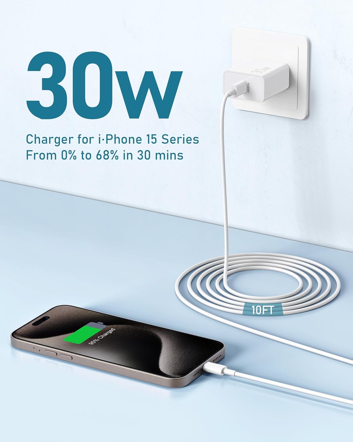 For Google Pixel Charger, 2Pack 30W USB C Fast Charger Block with 10FT USB C to C Cable for Google Pixel 9 Pro/9/8 Pro/8/7/7Pro/6/6 Pro/6A/5/4/3/2/XL, Galaxy, Android, MacBook Air 13/12 inch M1/M2