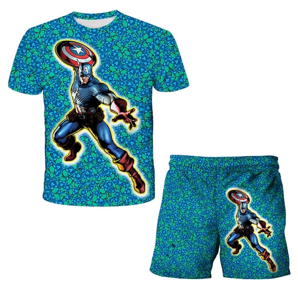 Marvel The Avengers Capitán América Hulk Spiderman Outfit Conjuntos de ropa para niños Baby Boys Girls Top Shorts 2 piezas Trajes para Children12T Gao Jinjia LED