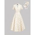 thumbnail image 6 of Apricot Mid-Length Shirt Dress With Lapel, Belt, And Short Sleeves, 6 of 6