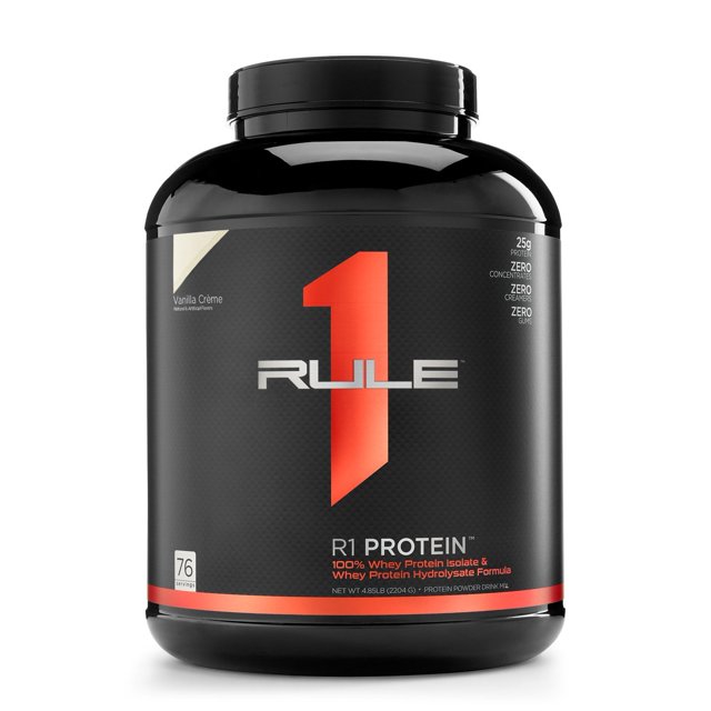 Rule One Proteins, R1 Protein - Vanilla Crème, 25g Fast-Acting, Super-Pure 100% Isolate and Hydrolysate Protein Powder with 6g BCAAs for Muscle Growth and Recovery, 5 Pounds, 76 Servings