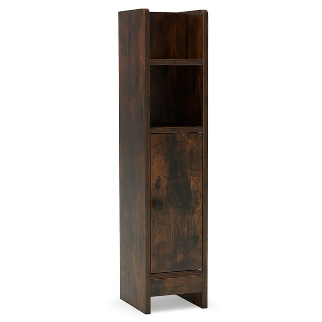 Costway Armoire de Rangement de Salle de Bain avec Tablette Ajustable 1 Porte et 2 Étagères Ouvertes Salon Brun
