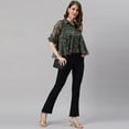 thumbnail image 3 of Janasya Indian Shirt Collar 3/4 Sleeve Floral Print Green Poly Georgette Top For Women, 3 of 7