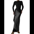 thumbnail image 1 of Vestido Midi Asimétrico con Abertura Irregular, Cuello Redondo, Larga y Cintura Fruncida para Mujer, Color Liso Negro S, 1 of 7