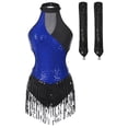 thumbnail image 3 of YONGHS Robe de Danse Jazz Latine à Franges pour Femmes Jupe Justaucorps de Salon Rumba avec Gants Bleu Royal P, 3 of 5