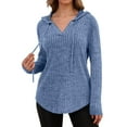 thumbnail image 2 of Ribbed Knit Hoodies for Women Drawstring Hooded Tunic Sweatshirts Winter Travel Solid Color Long Sleeve Pullover Shirts Sweaters Tops, 2 of 8