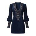 thumbnail image 4 of Women's Western Style Suede Dress V Neck Button Long Sleeve Casual Elegant Short Dress, 4 of 4