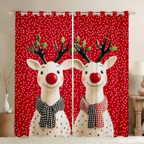 jejeloiu Cartoon Christmas Reindeer Curtains Pack of 2 (42x84 Each),Geometric Polka Dots Curtains Blackout,Red White Black Bedroom Curtains For Girls,Microfiber Bedroom Decor