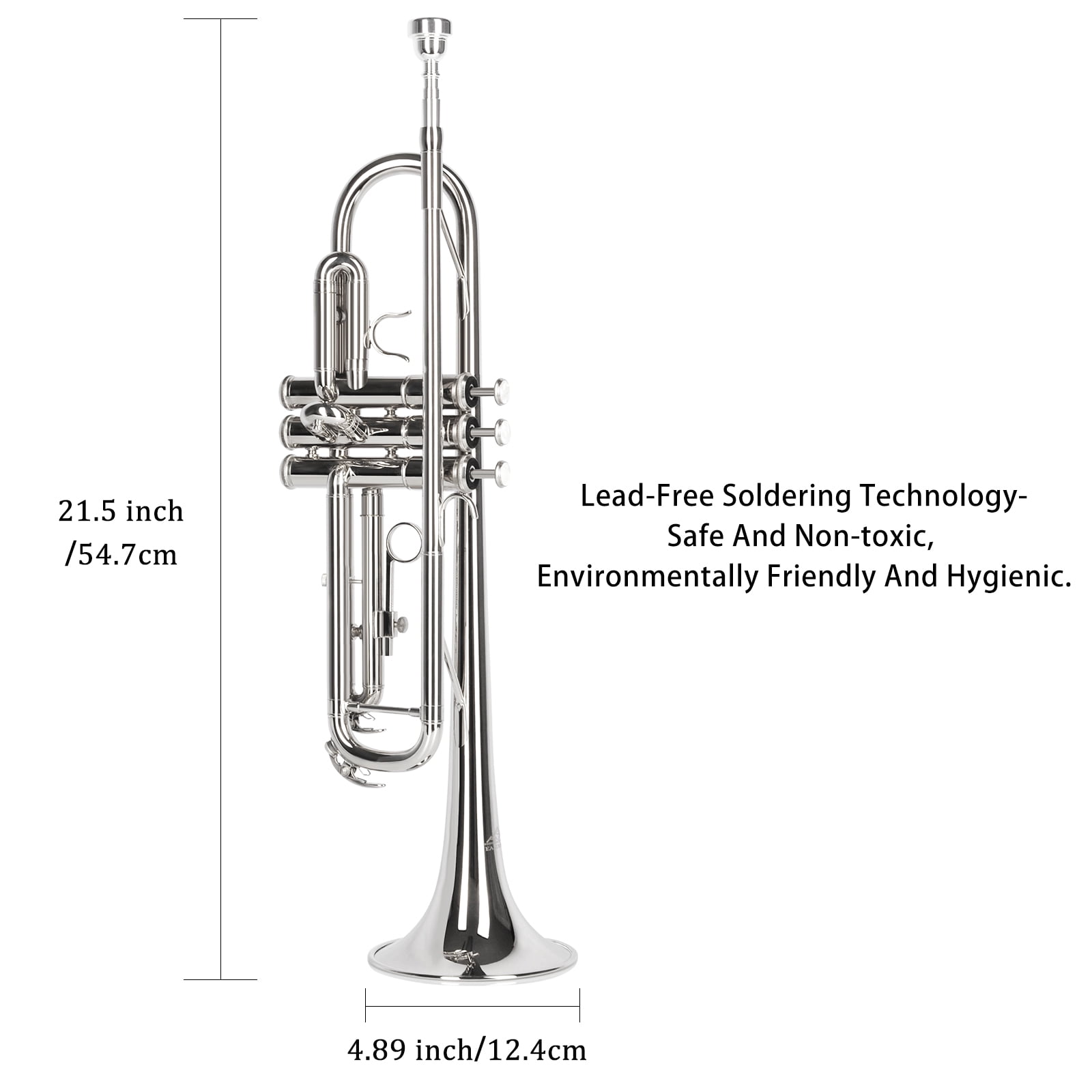 EASTROCK Bb Trumpet Nickel Plated Precision Valves with Sweat-Proof Grips Pro Care Kit Included for Novice User