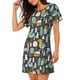 thumbnail image 2 of Easygdp Moose Squirrel owls tree Camisón de manga corta para mujer, informal, estampado, 2 of 6