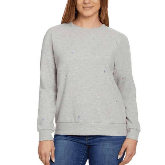 Gloria Vanderbilt Ladies' Embroidered Crewneck Top, Gray Medium