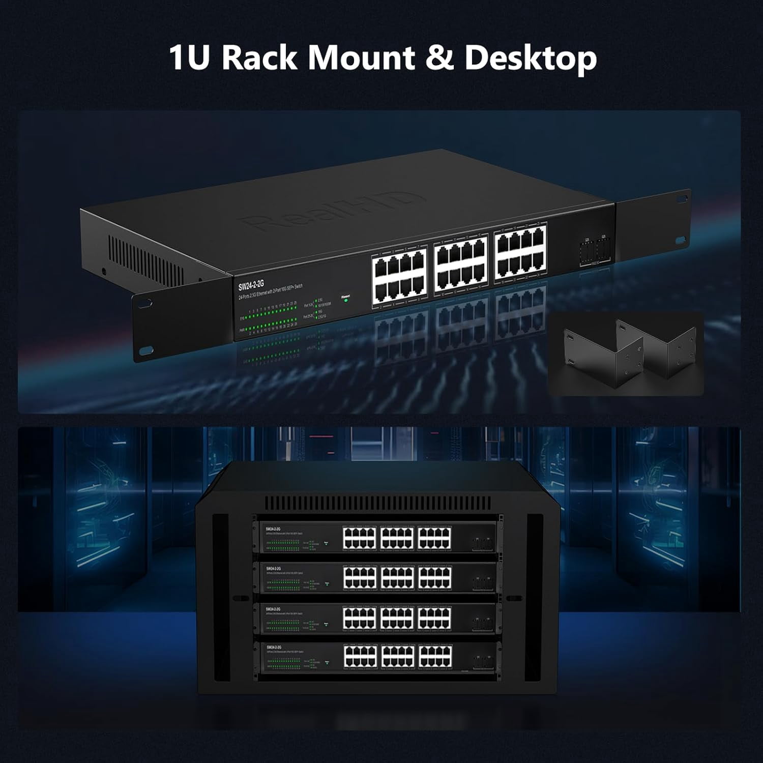24 Port 2.5Gb Managed Ethernet Network Switch 24 x 2.5 Gigabit Base-T Port | 2 x 10G SFP+ | Compatible with 10-100-1000Mbps Devices | Fanless Quiet Metal Internet Switch | Rack Mount | 160G Bandwidth