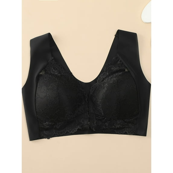 Super Soft & Comfortable Front Close Bra, Elegant Lace Wireless Push Up Bra, Women's Lingerie & Underwear