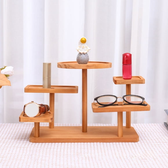 Wooden Display Shelf | 5 Tier Storage Rack for Figurines, Plants, and Decor | Multi-Layer Staggered Organizer for Home, Office, and Living Room | Solid Wood Bookcase and Knickknack Stand