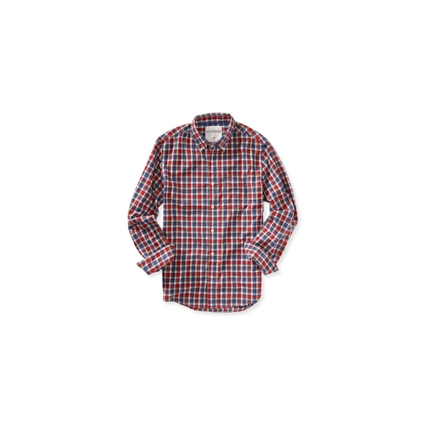 Aeropostale - Camisa a cuadros para hombre, color rojo, grande Aeropostale Botones al frente